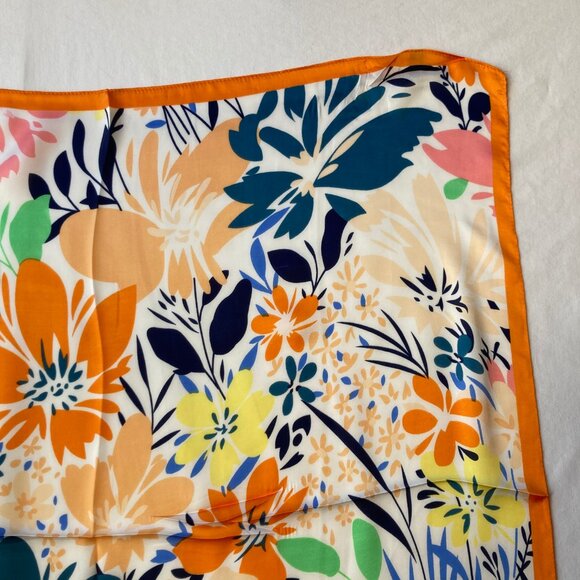 Floral Flower Scarf Wrap Multicolor Square Summer 27" X 27" Orange Blue Yellow - Picture 4 of 13